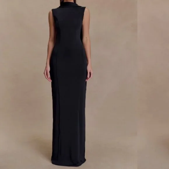 Meshki Wisteria Slinky Maxi Dress With Scarf - Black Size Medium - Picture 2 of 11